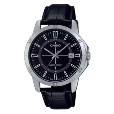 Imagem de Relógio de Pulso Casio Masculino Redondo Pulseira Couro Prova Dagua 30 Metros Quartz Analógico Casual Prata MTP-V004L-1CUDF