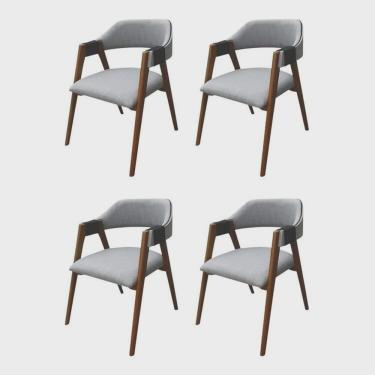 Imagem de Kit 4 Cadeiras Laura Madeira Maciça de Eucalipto Verniz Rust Linho