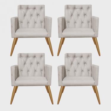 Imagem de Kit 04 Poltronas Nina Capitonê Decorativa Sala de Estar Recepção Corino Bege - Ahz Móveis