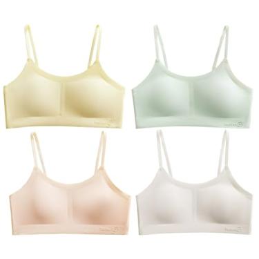 Imagem de XHuaJun Sutiã esportivo cropped para meninas com alças ajustáveis, Rosa + branco + amarelo + verde, 12-14 Anos