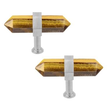 Imagem de Rockcloud Pacote com 2 puxadores de gaveta de pedra de ponto de cristal com parafusos puxador de armário prateado puxador de armário decoração de casa, pedra olho de tigre