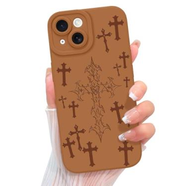 Imagem de KANGHAR Capa para iPhone 13 Aesthetic Blessed Cross Jesus Cristão Gótico Projetada para Mulheres Meninas Homens, Proteção Total da Câmera Slim Fit Capa Protetora TPU Macio à Prova de Choque - Marrom