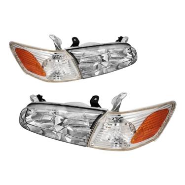 Imagem de MARSFLUX Conjunto de farol para Camry 2000-2001 – carcaça cromada, refletor âmbar, lâmpadas de canto âmbar, par
