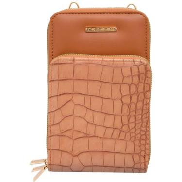 Imagem de Bolsa Carteira Feminina Com Alça Textura Croco Cor:Caramelo - Genérica