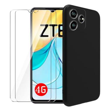 Imagem de WDMYLFTW Capa para ZTE Blade V50 Design 4G + [2 unidades] Película protetora de tela de vidro temperado - Capa protetora de TPU (preta)