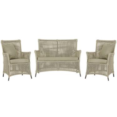 Imagem de Jogo Sofá e 2 Poltronas de Área Igapó Alumínio Pintura Marrom Corda Náutica Estofado 7 Trama