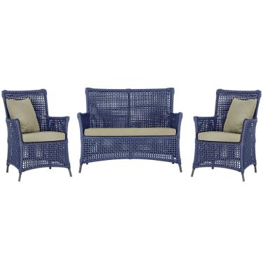 Imagem de Jogo Sofá e 2 Poltronas de Área Igapó Alumínio Pintura Preta Corda Náutica Estofado 7 Trama