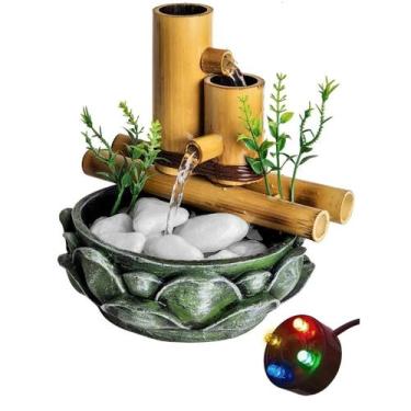 Imagem de Fonte De Agua Cascata 2 quedas Bambu Flor Lotus Decoracao - NoBrand, 2