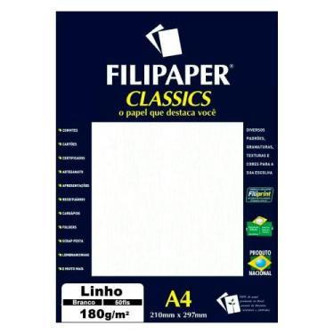 Imagem de Papel Linho A4 Filipaper Classics 180g 50 Folhas Branco - FILIPERSON