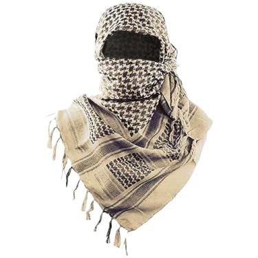 Imagem de Cachecol tático de algodão Keffiyeh do deserto, envoltório de cabeça de pescoço com borlas, resistente ao clima respirável Keffiyeh cachecol envoltório para homens e mulheres/109 x 109 cm (bege)