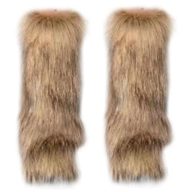 Imagem de Polainas felpudas falsas 1 par de polainas felpudas de 15,7 polegadas para mulheres, capas de punho de botas quentes de inverno para o Natal, polainas peludos marrons hippie