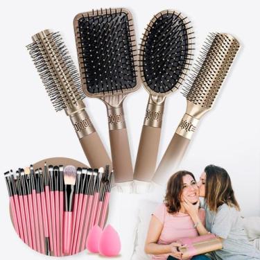 Imagem de Kit 4 Escovas de Cabelo E Conjunto De 20 Pincéis e 2 Esponjas Profissi