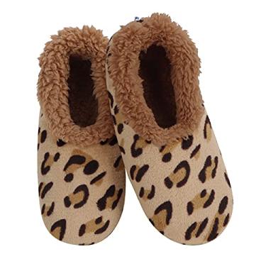 Imagem de Snoozies Meias femininas forradas com sherpa – Pantufas felpudas, fofas e aconchegantes para mulheres com sola antiderrapante, Leopardo, Medium