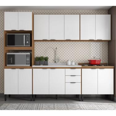 Imagem de Cozinha Modulada Firenze 270m Com Balcão de Pia 120m sem Tampo/Cuba - Amêndola Touch/Branco Demóbile 