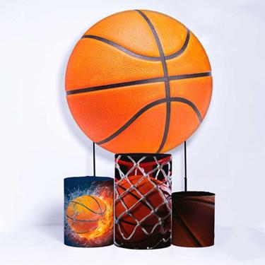 Imagem de Kit Painel de Festa Redondo de 1,80m e Trio de Cilindros Basquete - Fera Print