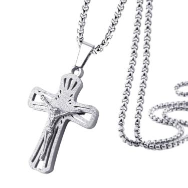 Imagem de 555Jewelry Colar de cruz de aço inoxidável de 1 mm para homens, corrente de cruz, para mulheres, homens, cruz, crucifixo, corrente de elos de 40 a 61 cm, 22 Inch, Aço inoxidável, Sem Pedra Preciosa