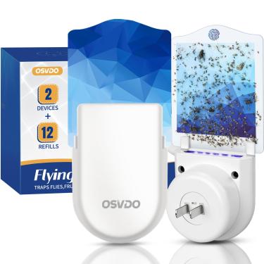 Imagem de OSVDO Armadilha para moscas para uso interno – Armadilhas eficazes para moscas de frutas em ambientes internos, armadilhas para insetos voadores, proteção de 400 metros quadrados (2 dispositivos + 12