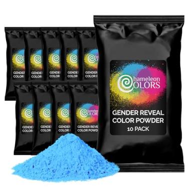 Imagem de Chameleon Colors Pó revelador de gênero azul - sacos individuais de giz de cor azul com embalagem blackout - para fotografia, revelação de gênero de bebês meninos e mais - pacote com 10 sacos de 70 g