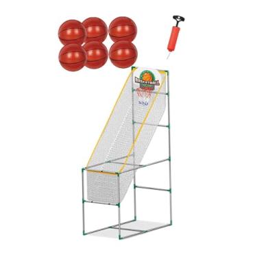 Imagem de UGPLM Jogo infantil Arcade Basketball Game Set Basketball Hoop Hoop, brinquedo interativo Facilmente configurando a atividade de diversão para meninos, com 6 Bola, 1.53m
