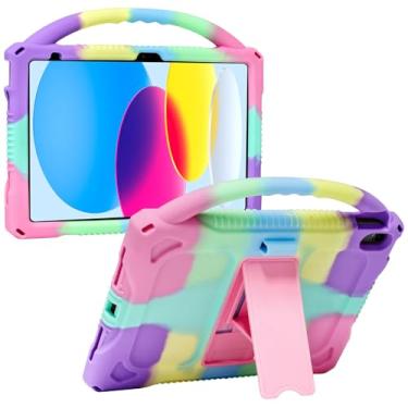 Imagem de JOGUIIA Capa infantil para iPad 10ª geração (10,9 polegadas 2022)/11ª geração (A16) 11 polegadas 2025, capa infantil durável à prova de choque com suporte para iPad 11ª/10ª geração (arco-íris)