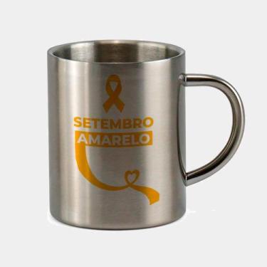 Imagem de Caneca de Inox Premium Prateada 400ml SETEMBRO AMARELO CAMPANHA CUIDE 