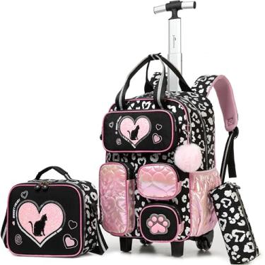 Imagem de MYHSBYO Mochila com rodinhas para meninas e meninos, com rodas, mala de viagem, Um gato preto, Small