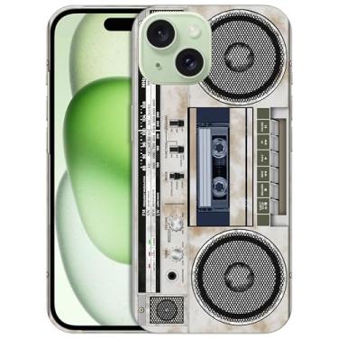 Imagem de GlamCase Capa rígida para iPhone 15, iPhone 15 - Design vintage de gravador de cassete de rádio impresso fino e elegante bonito plástico rígido designer capa de telefone traseira para iPhone 15 branca