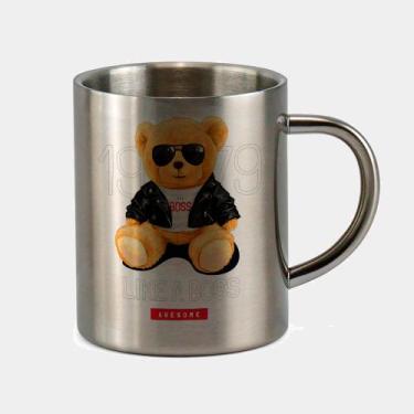 Imagem de Caneca de Inox Premium Prateada 400ml URSO TEDDY SENTADO LIKE A BOSS -