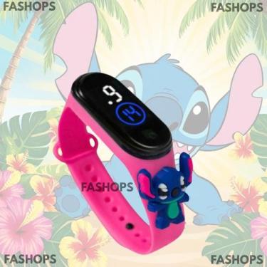 Imagem de Kit 10 Relógio Digital Led Infantil Prova D'água Stitch Azul Rosa Cria