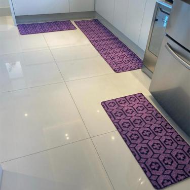 Imagem de Kit Jogo De Cozinha Carpete Geométrico Elegante 3 Peças Rosa