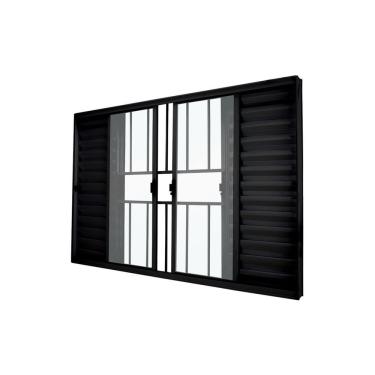 Imagem de Janela Veneziana Abertura Central Exclusiva 6 Folhas Grade Vidro Liso Incolor 100x100cm Crv Portas E Janelas