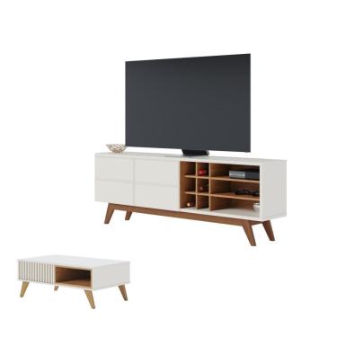 Imagem de Conjunto Rack para Tv e Mesa de Centro Isabel para 70 Polegadas 180cm em MDP com Porta Garrafas Off White