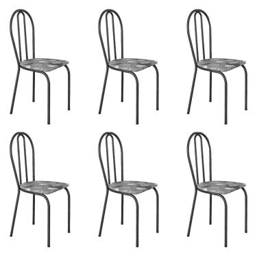 Imagem de Kit 6 Cadeiras De Cozinha Texas Estampado Pará Pés De Ferro Cromo Preto - Pallazio