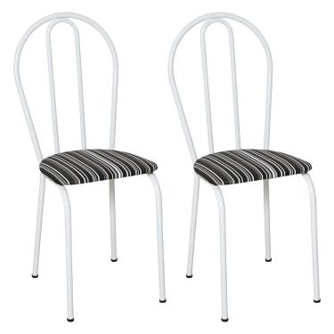 Imagem de Kit 2 Cadeiras De Cozinha Texas Estampado Listrado Pés De Ferro Branco - Pallazio