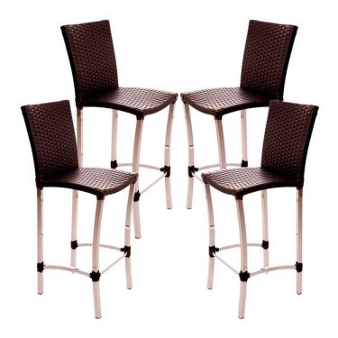 Imagem de 4 Banquetas Alta Cannes Em Alumínio Para Cozinha Bar Edícula Tabaco