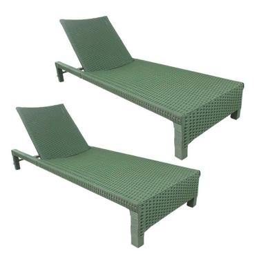 Imagem de 2 Espreguiçadeiras Grécia Em Alumínio E Corda Náutica Com Mesa Piscina Verde Musgo