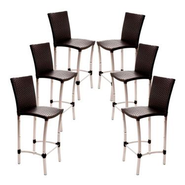 Imagem de 6 Banquetas Alta Cannes Em Alumínio Para Cozinha Bar Edícula Preto