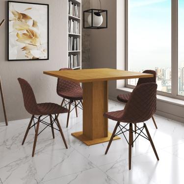 Imagem de Mesa Jantar Londres Quadrada Canela 90Cm 4 Cadeiras Eames Estofadas Caramelo Madeira