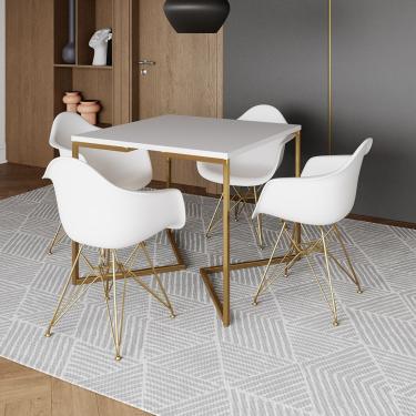 Imagem de Mesa Jantar Industrial Quadrada 90Cm Branca Base V Com 4 Poltronas Daw Brancas Base Dou...