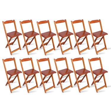 Imagem de Kit 12 Cadeiras Bistrô Dobrável Madeira Padrão Imbuia Cor: Marrom