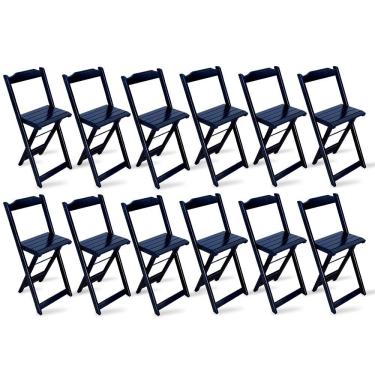 Imagem de Kit 12 Cadeiras Bistrô Dobrável Madeira Preta Cor: Preto