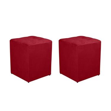 Imagem de Kit 2 Puff Quadrado Decorativo Suede Cor:vermelho Escuro