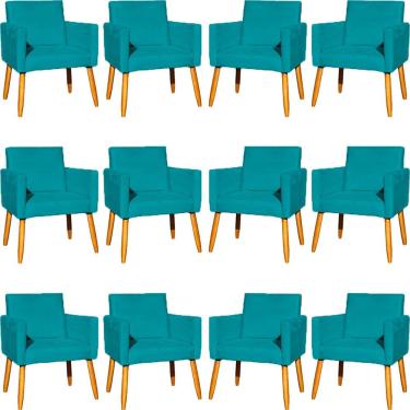 Imagem de Kit 12 Poltronas Decorativa Para Sala Nina Suede Cores Pé Palito 30cm Castanho - Suede