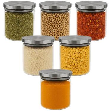 Imagem de Potes De Vidro Hermetico Tempero Tampa Inox 150ml Kit Com 6 - Majestic