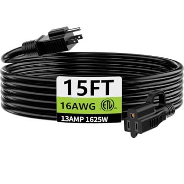Imagem de huanchain Cabo De Extensão Preto Para Ambientes Internos E Externos, 4,5 M, À Prova D'Água, Calibre 16/3, Flexível, Resistente Ao Frio, Aparelhos 13 A, 1625 W, 16 Awg Sjtw, Elétrico 3 Pinos Serviço