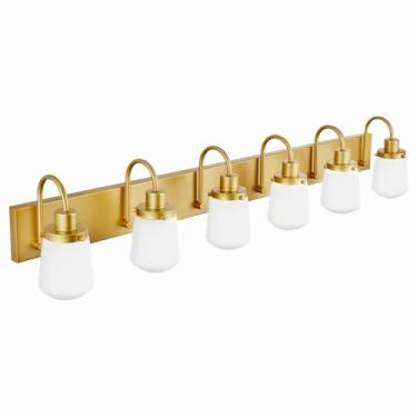 Imagem de Yaohong Luminárias De Banheiro Com 6 Luzes, Luzes Penteadeira Douradas Cúpulas Vidro Branco Leitoso Sobre O Espelho, Luminária Parede Moderna Para Sala Estar, Armário E Varanda