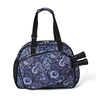 Imagem de Boulder Bee Bolsas De Pickleball Premium, Bolsa Tote Feminina, Academia Feminina Mão/Ombro Com Suporte Para Garrafa Água, Raquete/Remo (Flor Caju Azul)