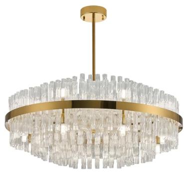 Imagem de Soilsiu Lustres Modernos De Cristal Dourado Para Sala Jantar, Luminária Pendente Sobre A Mesa, Luminárias Suspensas Com 16 Luzes Ajustáveis Em Altura, Ilha Cozinha, Estar E Quarto, C 31,5'' X L 14''