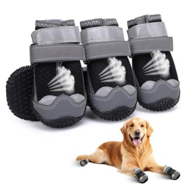 Imagem de Sapatos para cães médios, botas e protetores respiráveis para pavimento quente, borracha impermeável antiderrapante para piso de madeira com tiras refletivas (preto, nº 6 (largura 6,6 cm)