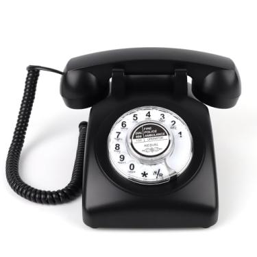 Imagem de Mcheeta Telefone Retrô Vintage dos Anos 60, Giratório com Botão de Rediscagem, Controle de Toque Ajustável, Preto